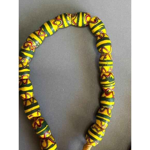 Antique Venetian African Trade Bead Necklace Yellow Green Red Millefiori Glass 2 - Picture 3 of 10